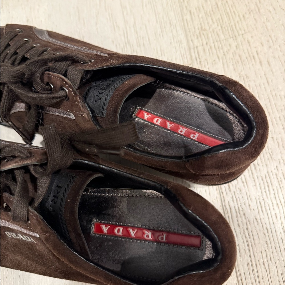 Prada Women's Dark Brown Suede Sneakers - Picture 4 of 6